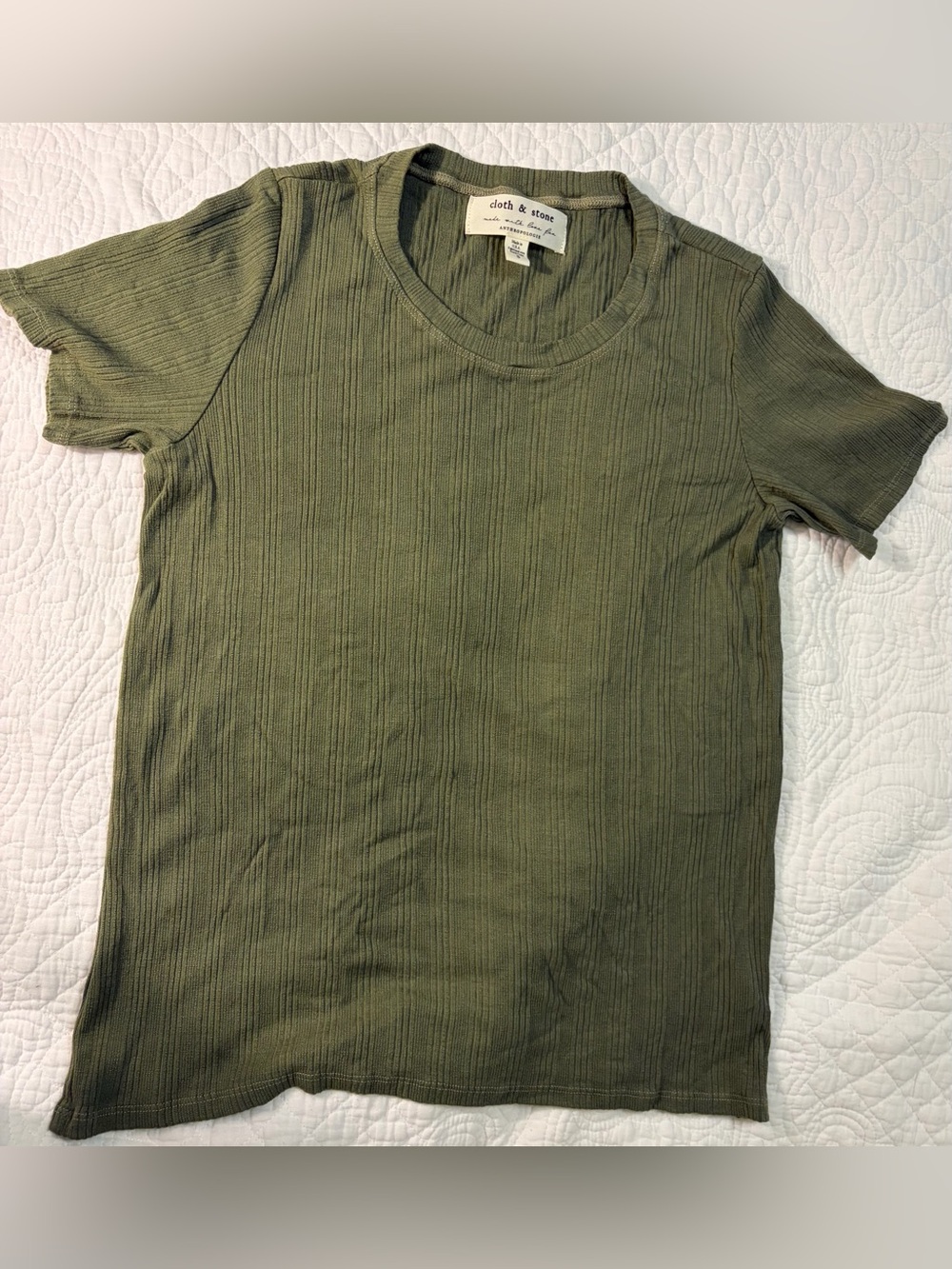 cloth & stone x anthropologie Olive Green Ribbed Short-Sleeve Tee